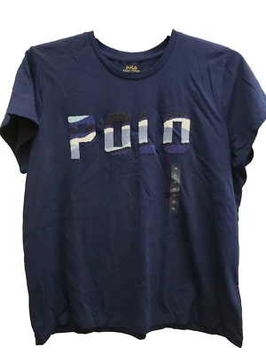 NWOT Polo Ralph Lauren Women's Navy Blue Sequin POLO Logo Tee XL - Image 1 of 4