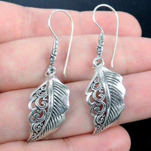 Pendientes de diseño en forma de hoja curva de plata esterlina 925 hechos a mano joyería - Imagen 1 de 4
