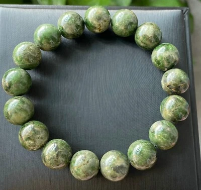 12.5mm Natural Green Diopside Quartz Crystal Gemstone Beads Bracelet 1126 - Image 1 of 4