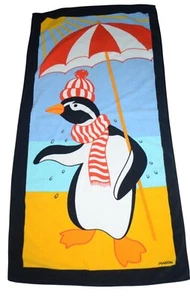 Vintage Terrimondo Penguin Beach Towel Cotton 56" x 28" Signed Marion 1984 - Imagen 1 de 4