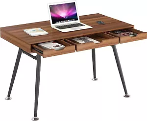 Console Table Desk & Drawers Brown Oak Effect Industrial Style Steel Legs Coley - Picture 1 of 4
