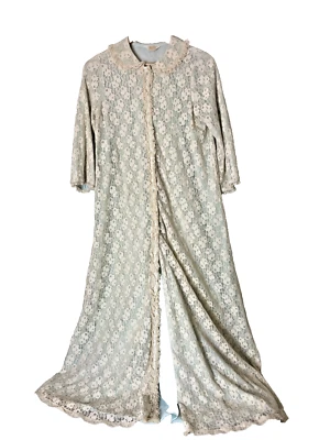 VTG 60s Miss Elaine Nightgown Large Maxi Lace Robe Peter Pan Collar Cottagecore - Image 1 of 4
