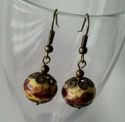 Pendientes de cuentas de cristal de Murano con dije de murano bronce estilo europeo hechos a mano Foto 1 de 4