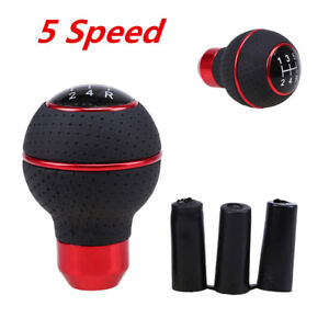 5 Speed Aluminum Manual Car Gear Stick Shifter Lever Leather Gear Red Shift Knob