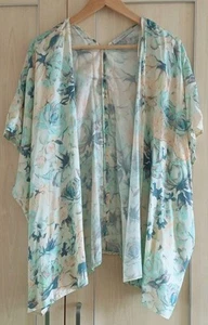 Ladies Peach blue Ivory Pattern Short Sleeve Open Top Blouse Shirt Fit Size 20 - Picture 1 of 2