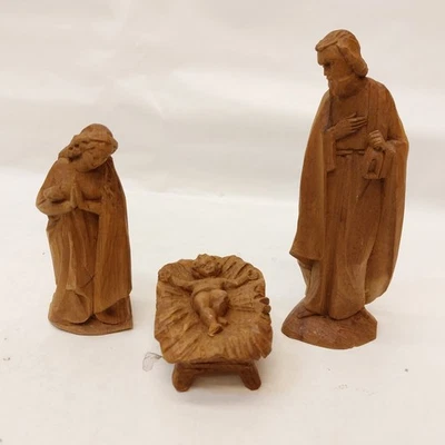 x-94480	Alte Oberammergau 3 St. Krippefiguren Holz geschnitzt H: Josef ca. 15cm, - Bild 1 von 3