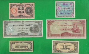 JAPAN  1917 - 1946 ~ WITH WW2 MILITARY MONEY ~ 6 X PAPER MONEY LOT # 9357 (*-*) - Picture 1 of 2