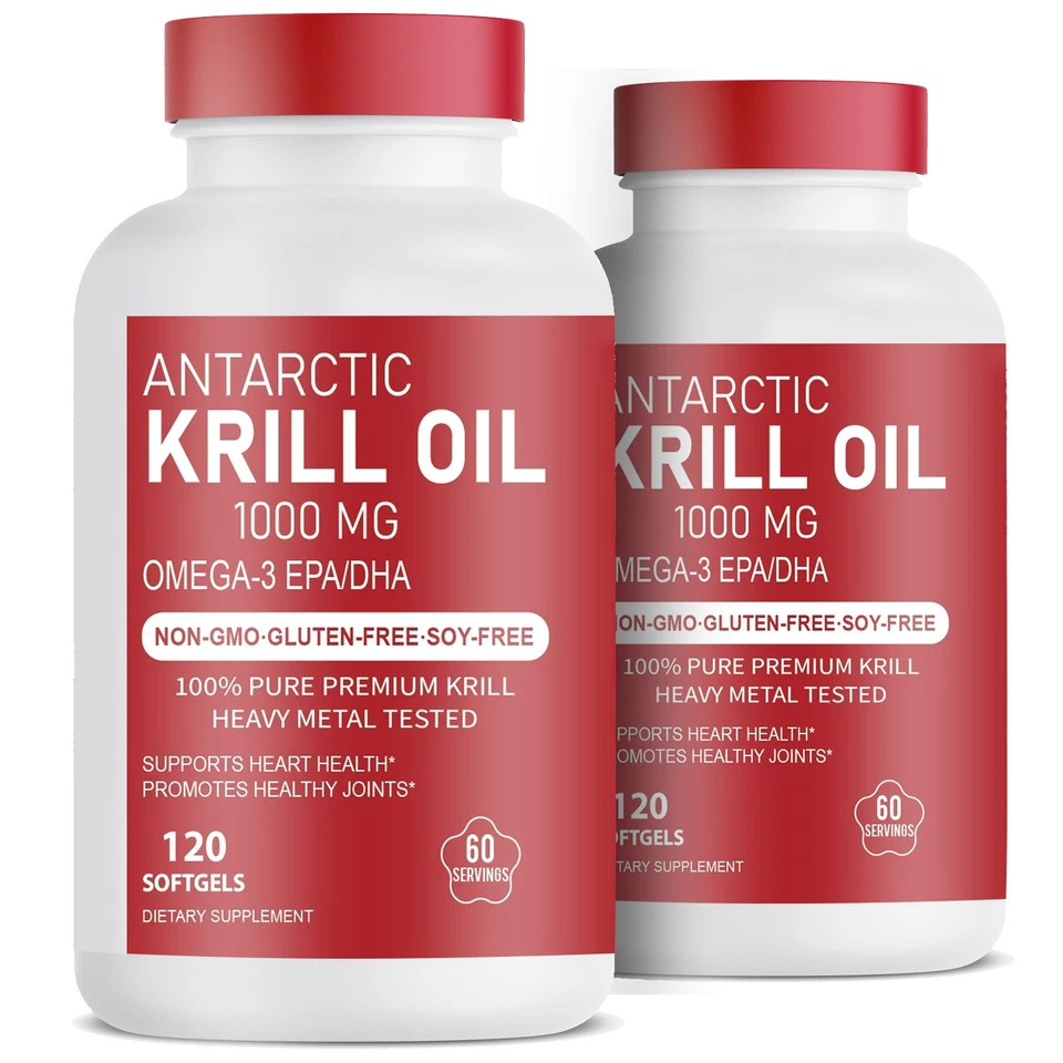 2 paquetes de aceite de krill antártico 1000 mg con Omega-3 EPA DHA y astaxantina EE. UU. Foto 1 de 4