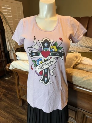 Vtg NWOT Ed Hardy by Christian Audigier Logo T-Shirt Pink Tattoo Sz L Perfect! - Image 1 of 4