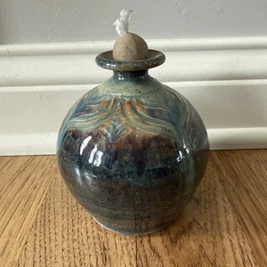 Nafziger Clay Pot in Iridescent Blue with Designs Signed - Picture 1 of 12