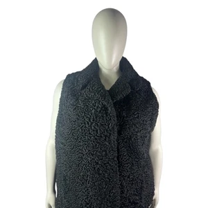 Black PERSIAN LAMB Vest, Sz 3XL, Certified Vintage Fur w/Storage Bag - Picture 1 of 9