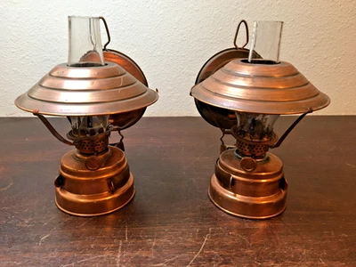 Set of 2, Miniature Kerosene Brass Lamps, Hilco Hong Kong, w Shades & Reflectors - Image 1 of 4