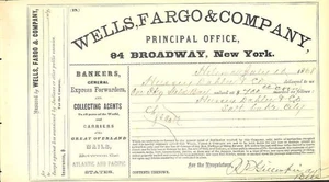 Original WELLS FARGO & CO. - Helena, Montana Territory GOLD BAR WAYBILL 1868 - Picture 1 of 1