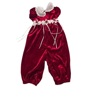 Rare Editions Red Velvet Baby Girls Holiday Romper Jumpsuit 18M - Picture 1 of 6