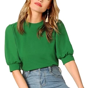 Women’s Puff Sleeve Blouse – Elegant Top with Keyhole Back & Flowy Fit - Picture 1 of 11