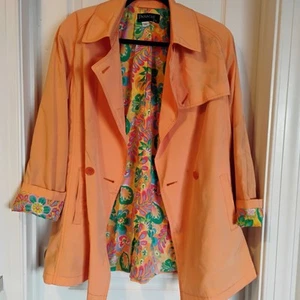 Vintage 80er Panache Orange Blumen Büro Chic Large PREPPY Classic Regenjacke - Bild 1 von 7