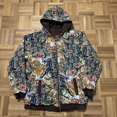 Sudadera con capucha reversible vintage Christian Audigier con cremallera años 2000 grande Foto 1 de 4