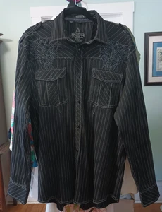 ROAR Camicia Uomo Casual Vestito Bottoni Taglia L Nera Texturizzata Manica Lunga - Foto 1 di 20