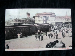 Vintage 1908 Postkarte SOUTH HAVEN MI Dunkley Docks Pferdewagen Reisende - Bild 1 von 2