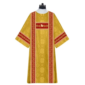Deacon Dalmatic Vestment with Embroidered Lamb Motif and Orphrey Trim - Picture 1 of 16