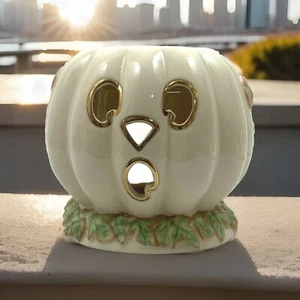 Lenox 24k Gold Accents Halloween Pumpkin Tea Light Holder - Picture 1 of 9