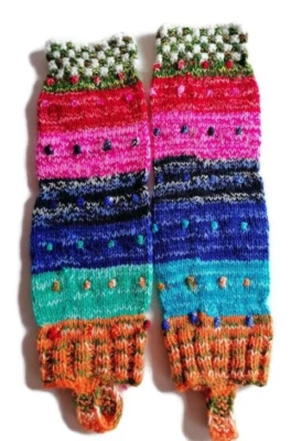 Aquecedores de perna de lã andina feitos à mão inverno quente Cusco - Imagem 1 de 4