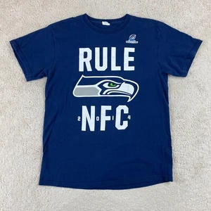 Seattle Seahawks Shirt Adult Medium Blue NFC 2014 Preshrunk Cotton Short Sleeve - Picture 1 of 8
