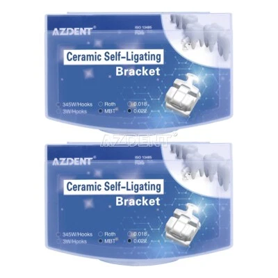 2X AZDENT Dental Ortho Self-Ligating Ceramic Bracket Braces MBT 0.022 Hook 345 - Image 1 of 4