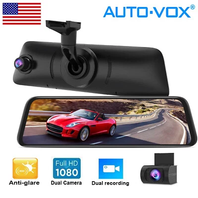 AUTO-VOX V5PRO Rear View Mirror 9.35" LCD Screen 1080P Dash Cam + Backup Camera - Image 1 of 4