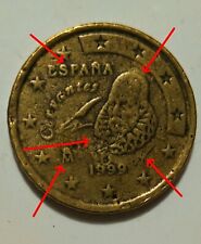 Moneta Rara 50cent Cervantes Spagna 1999 rarissima ERRORI MULTIPLI CONIO Metallo
