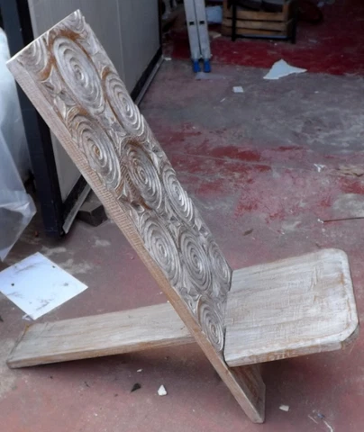 Wooden Chair Mahogany Type Deck White Pickled Inlaid Hand cm100x34x32 Cover