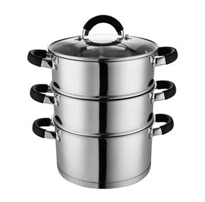 3 Tier Stainless Steel Steamer Pot  Induction Cookware Set w/ Glass Lid & Handle - Picture 1 of 11