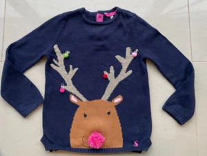 Joules Girls Reindeer Meryl Festive Jumper Cotton 5 Years 4-5 Years Blue - Picture 1 of 5