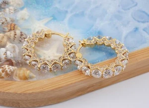Beautiful Diamonique Gold Overlay Sterling Silver CZ Hoop Earrings MIB - Picture 1 of 4