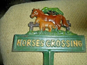 Cast Iron HORSE AND COLT WELCOME Sign Garden Stake Home Decor Plaque /VERY CUTE - Picture 1 of 5