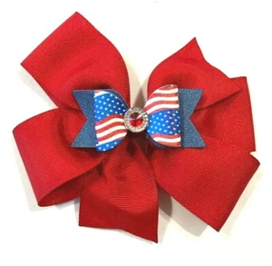 Hermoso moño de pelo rojo inspirado en el 4 de julio para niñas.  - Imagen 1 de 2