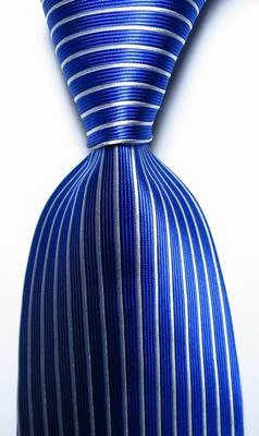 Новый классический в полоску синий белый JACQUARD сплетенный шелк мужской галстук галстук - Изображение 1 из 2