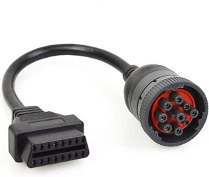 MasTrack | Schwarz J1939 9 Pin auf OBD 2 Adapterkabel | 1 Fuß | Steckerkabel - Bild 1 von 2