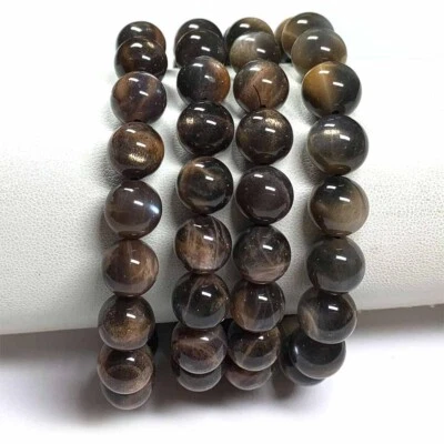 High Quality Natural Genuine Black Moonstone Sunstone Men's Bracelet Round Beads - Image 1 of 4