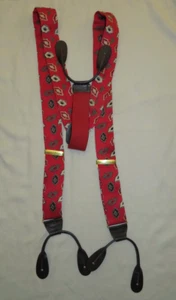 Men's Red Print Silk Suspenders / Braces; Button Attachment; Brass - Picture 1 of 3