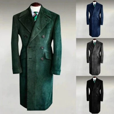 Abrigo de pana de invierno para hombre cuello ala grande abrigo de doble botonadura gabardina Foto 1 de 4