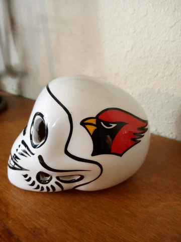 Arizona Cardinals Skull Helmet Ceramic MEX. Clay Figure, Hand made/Painted 3'' Cover