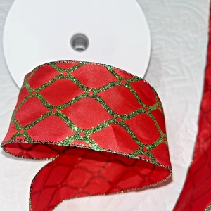 Rot und Limettengrün Glitzer 2,5 x 10 Yards Drahtkante Band Brandneu - Bild 1 von 2