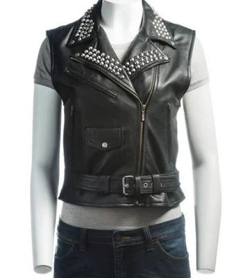 Women Lambskin Vest Coat with studded back in heart Sheep leather Coat  - Image 1 of 4