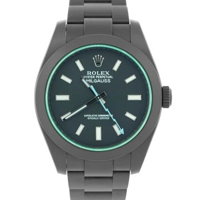 PAPELES Rolex Milgauss PVD NEGRO Verde 40mm LABEL NOIR Reloj Acero 116400 CAJA Foto 1 de 4