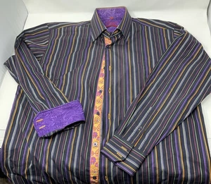 Luchiano Visconti schwarz, gestreiftes Hemd Herren bunt Flip Cuff Größe L - Bild 1 von 8