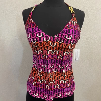 Camiseta Tankini Trina Turk Natación Eco Estampado Cadena Halter Talla 6 NUEVA Cadena Dorada Acento Foto 1 de 4