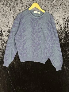 Vintage Valentino Uomo Sweater Mens M Green Blue 100% Wool Geometric Grandpa - Picture 1 of 7