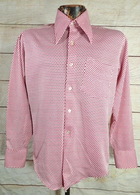 Vintage Groovy Disco Shirt Mens Medium Red White Diamond Print Hippy MCM 60s 70s - Image 1 of 4