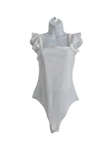 Women Quiz Bodysuit Sleeveless Summer UK 10 EU 38 White Ex Square Neck - Picture 1 of 4